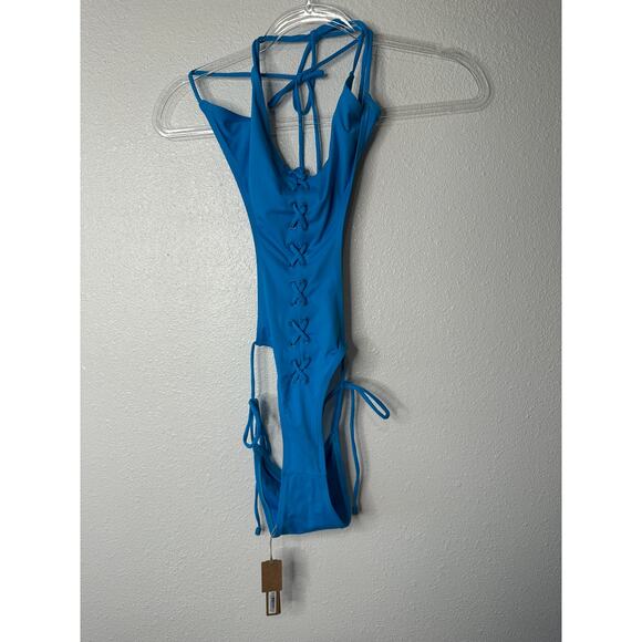NWT Skims Lace-Up Monokini Turquoise One-Piece Swimsuit XS - Picture 5 of 12
